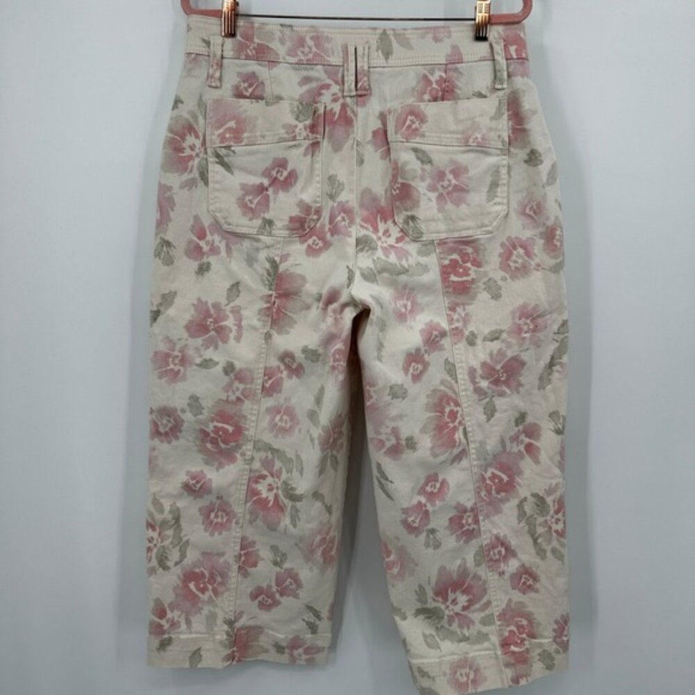 Democracy Absolution Floral Cargo Cropped Pants Pink Cream Size 14 Stretch Denim - Picture 6 of 11